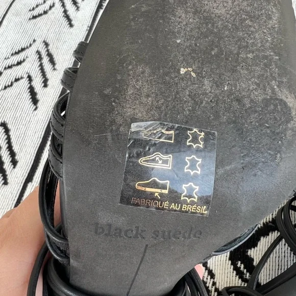 Black Suede Studio Black lace up square toe Strappy Sandal heels Size 37.5 (7.5) - Picture 6 of 9